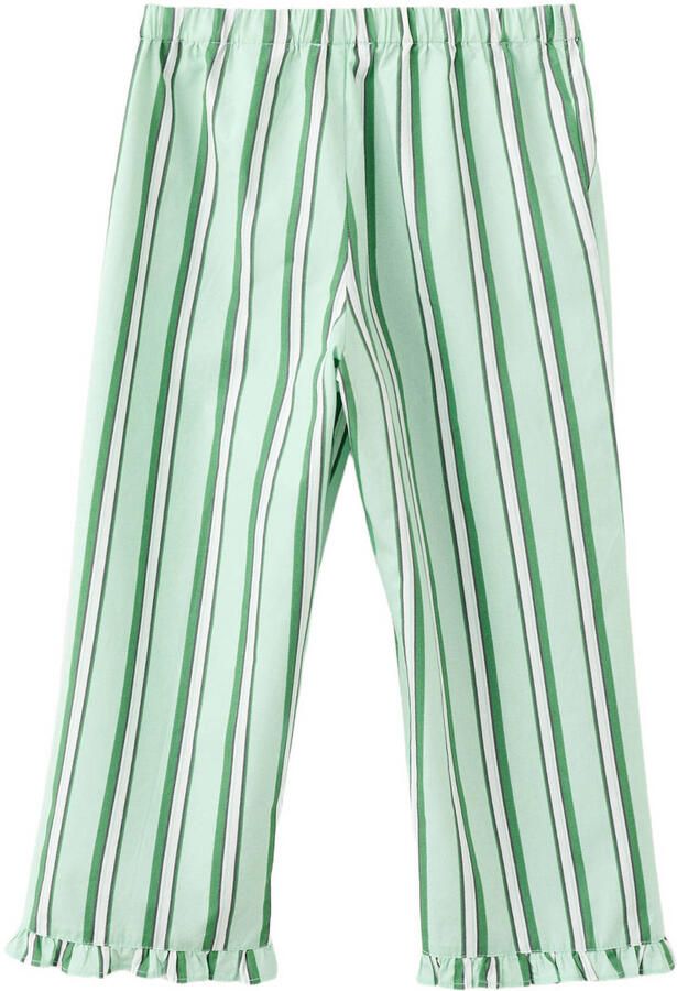 Mango Kids gestreepte broek met ruches lichtgroen - Foto 3