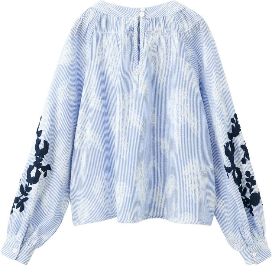 Mango Kids gestreepte gebloemde blousetop lichtblauw - Foto 2