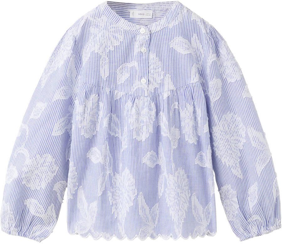 Mango Kids gestreepte gebloemde blousetop lichtblauw