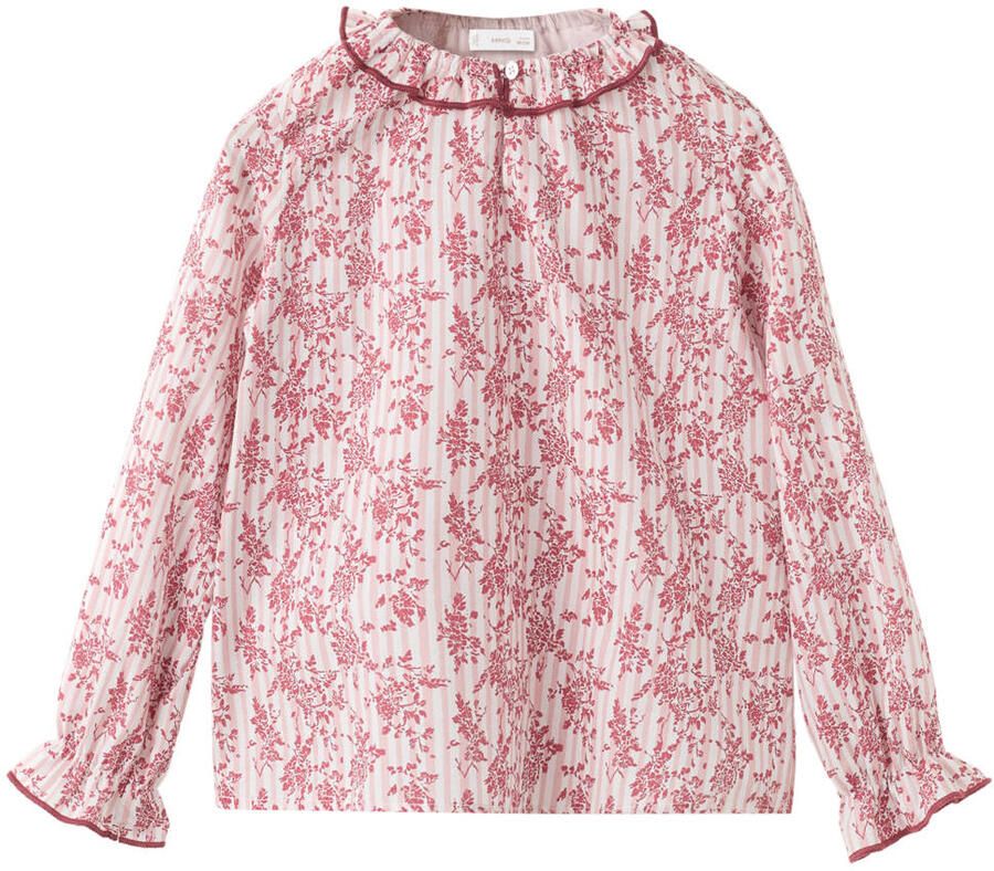 Mango Kids gestreepte gebloemde blousetop roze