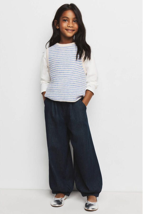 Mango Kids gestreepte gebreide top lichtblauw
