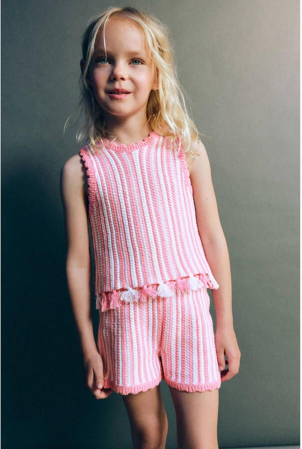 Mango Kids gestreepte gebreide top roze