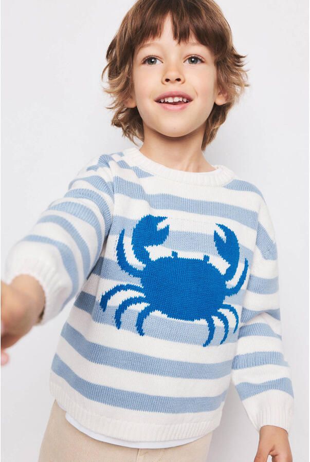 Mango Kids gestreepte gebreide trui blauw