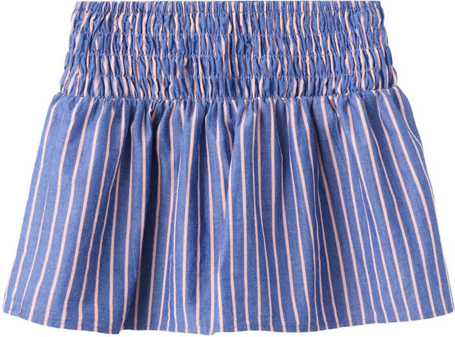 Mango Kids gestreepte korte rok met smockwerk blauw