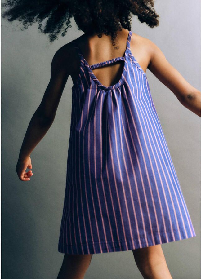Mango Kids gestreepte korte zomerjurk blauw - Foto 2
