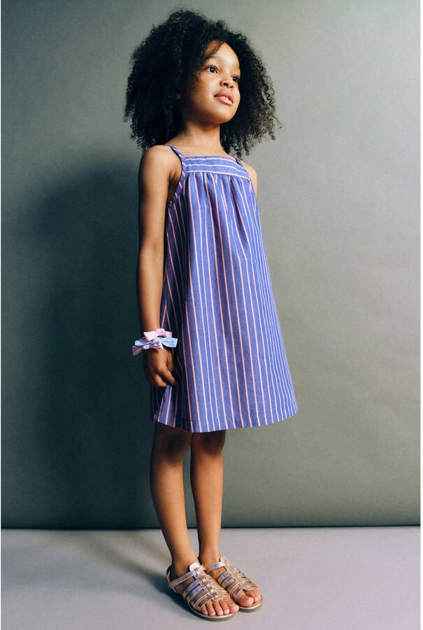 Mango Kids gestreepte korte zomerjurk blauw - Foto 3