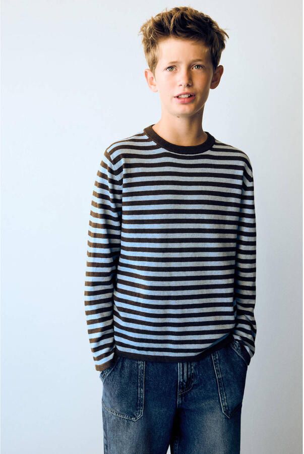 Mango Kids gestreepte longsleeve donkerbruin