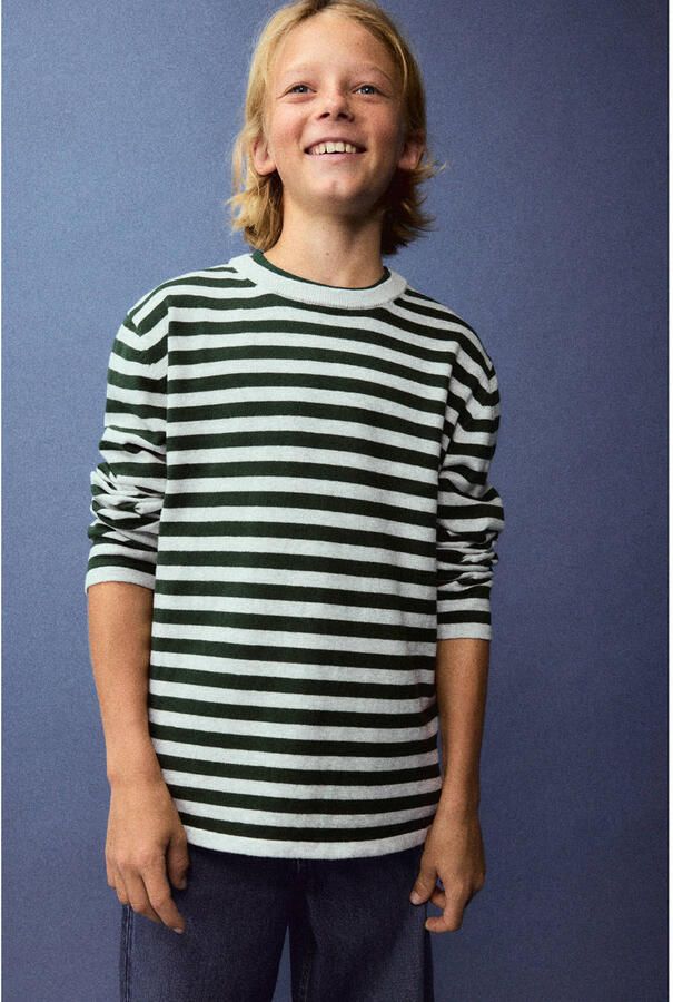 Mango Kids gestreepte longsleeve donkergroen