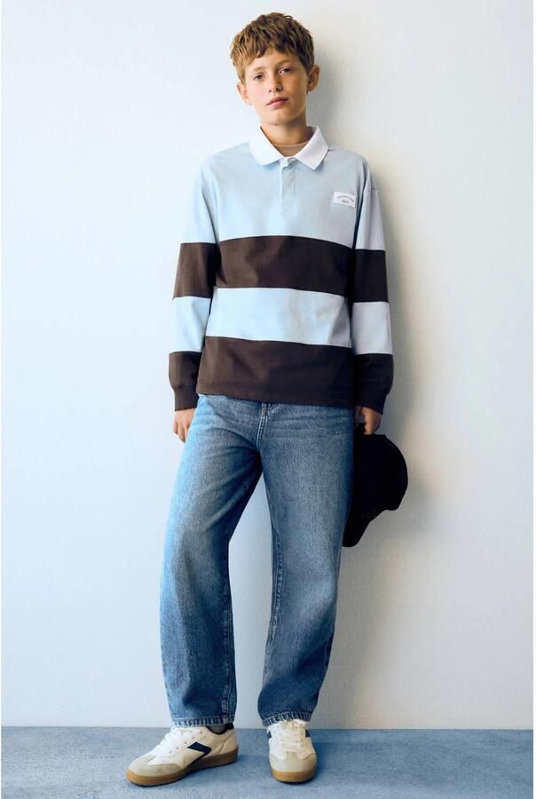 Mango Kids gestreepte longsleeve lichtblauw bruin