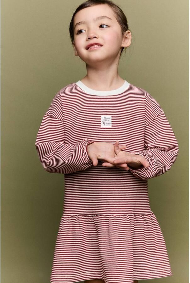 Mango Kids gestreepte midi jurk donkerrood wit