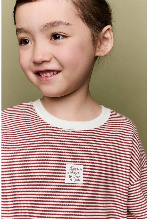 Mango Kids gestreepte midi jurk donkerrood wit - Foto 2