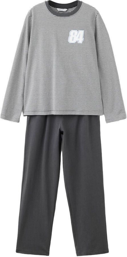 Mango Kids gestreepte pyjama antraciet ecru