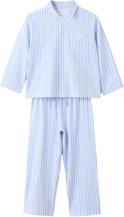 Mango Kids gestreepte pyjama lichtblauw wit