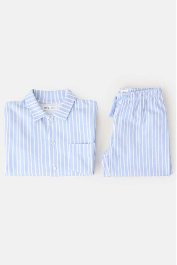 Mango Kids gestreepte pyjama lichtblauw wit - Foto 3