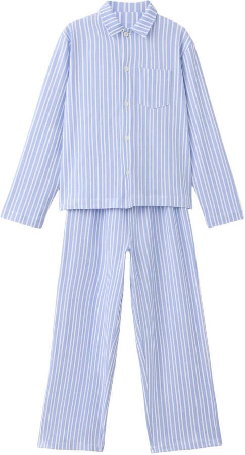Mango Kids gestreepte pyjama lichtblauw wit