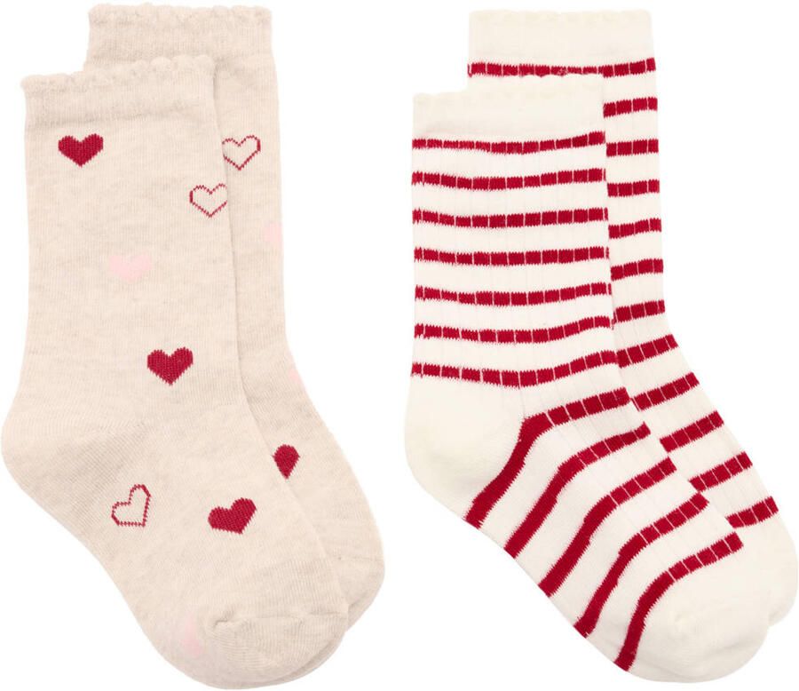 Mango Kids gestreepte sokken ecru rood (set van 2)