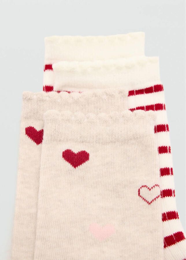 Mango Kids gestreepte sokken ecru rood (set van 2) - Foto 3