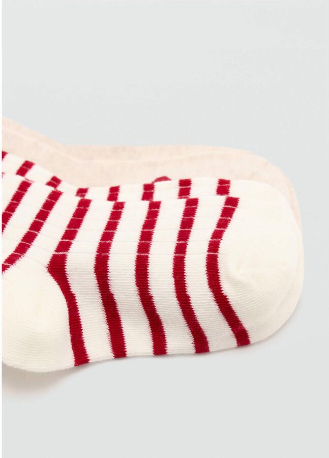 Mango Kids gestreepte sokken ecru rood (set van 2) - Foto 2