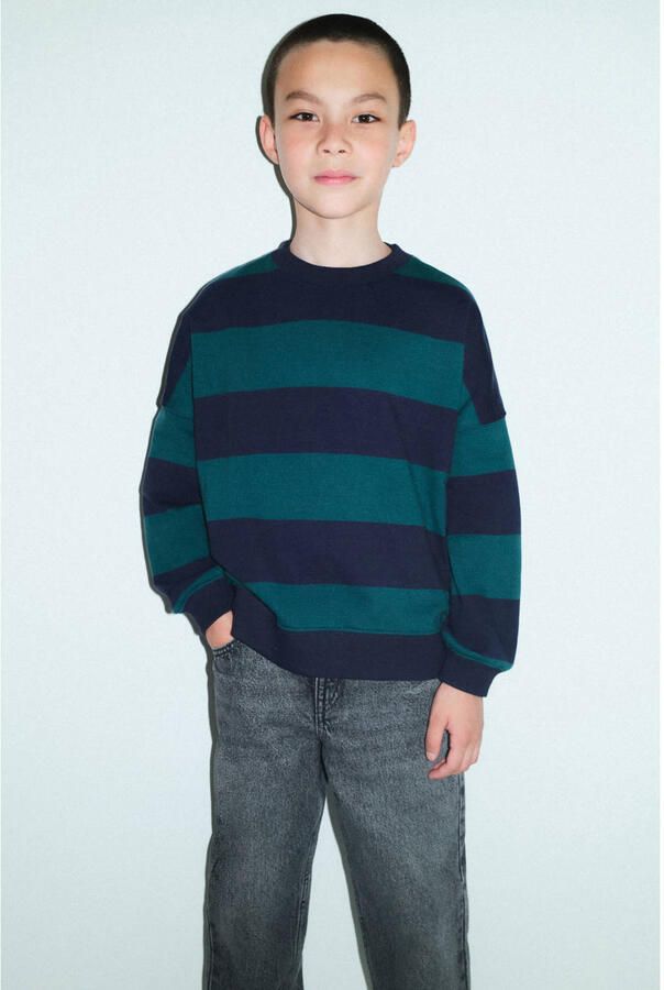 Mango Kids gestreepte sweater donkergroen