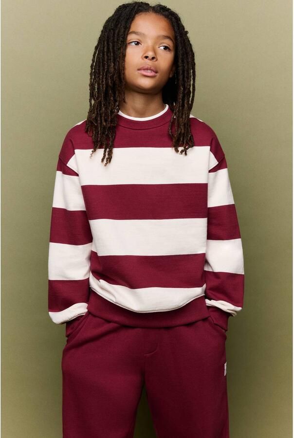 Mango Kids gestreepte sweater donkerrood wit
