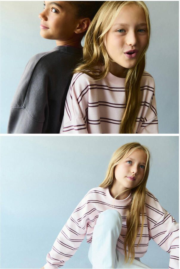 Mango Kids gestreepte sweater lichtroze - Foto 3