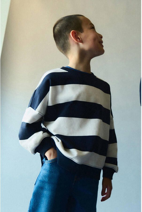 Mango Kids gestreepte sweater marineblauw - Foto 2