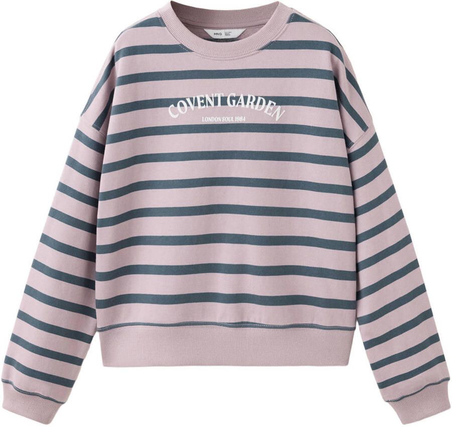 Mango Kids gestreepte sweater met tekst lila