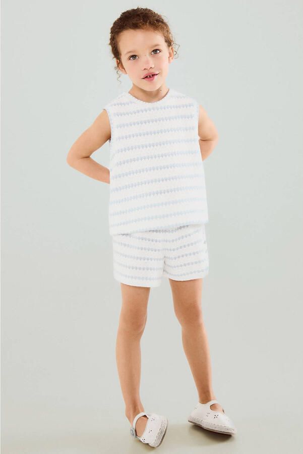 Mango Kids gestreepte tanktop fijn gebreid lichtblauw