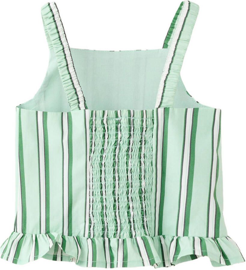 Mango Kids gestreepte top met ruches lichtgroen