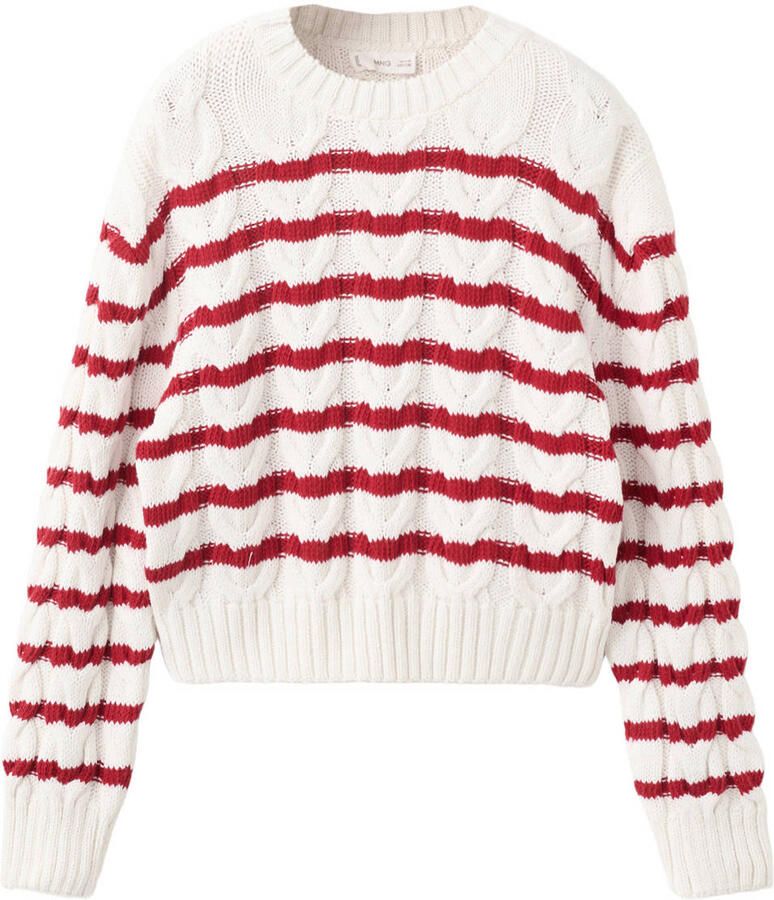 Mango Kids gestreepte trui wit met kabels