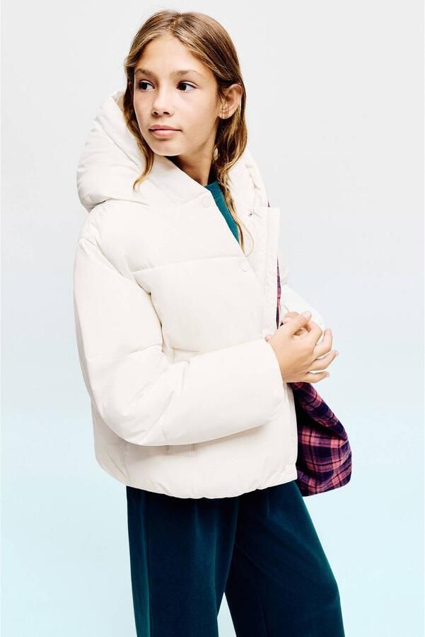 Mango Kids gewatteerde winterjas ecru - Foto 3