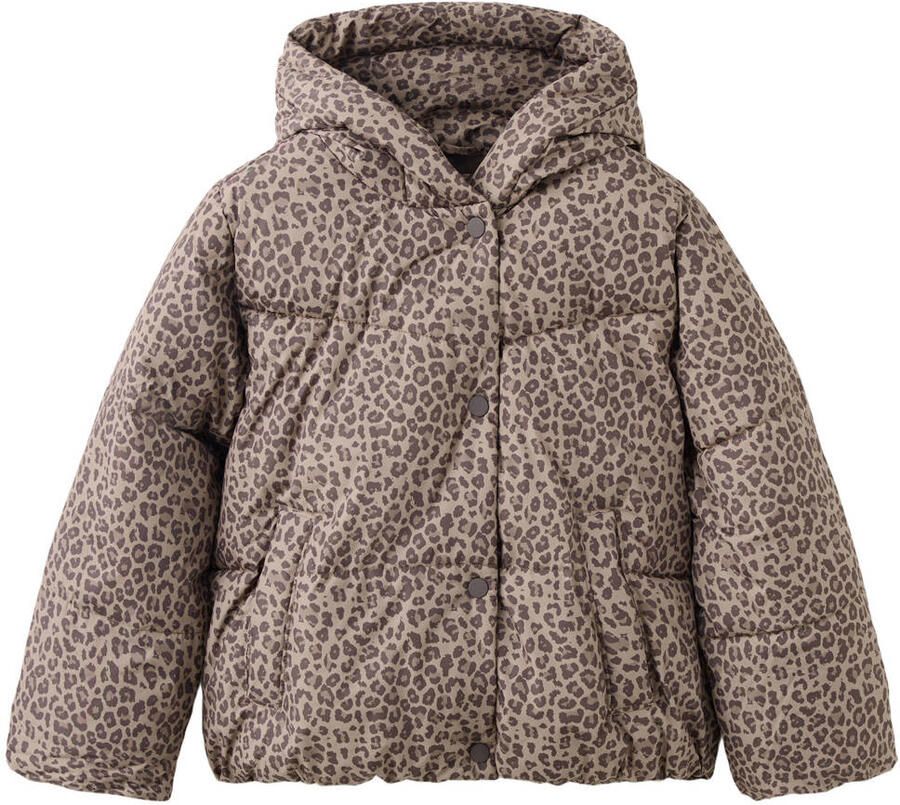Mango Kids gewatteerde winterjas met panterprint bruin