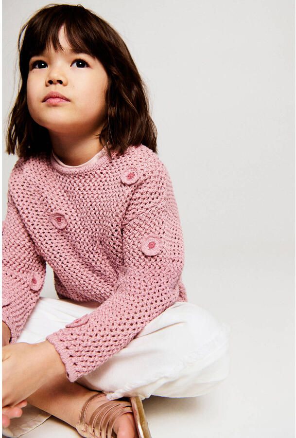 Mango Kids grof gebreide trui roze - Foto 3