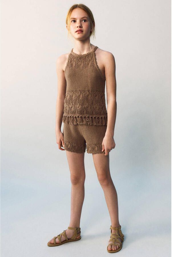 Mango Kids haltertop gehaakt bruin