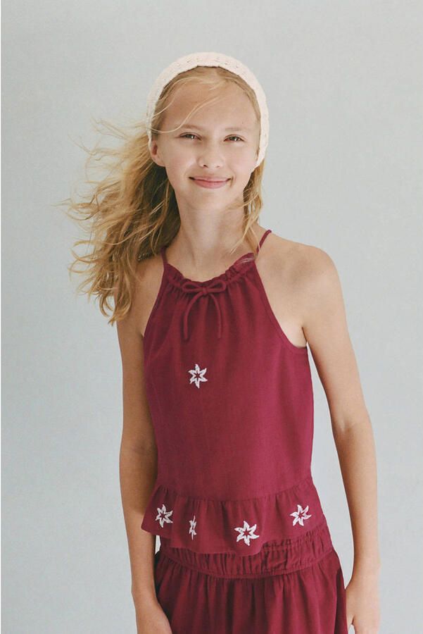 Mango Kids haltertop met sterren donkerrood