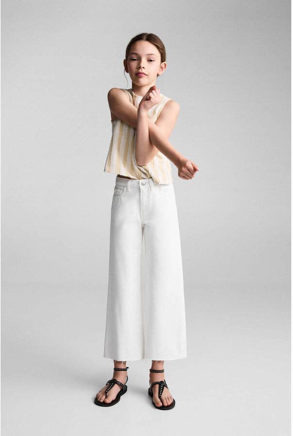 Mango Kids high waist wide leg jeans wit Meisjes Katoen Effen 122 - Foto 2