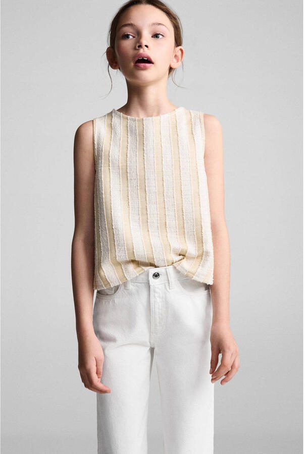 Mango Kids high waist wide leg jeans wit Meisjes Katoen Effen 122 - Foto 3