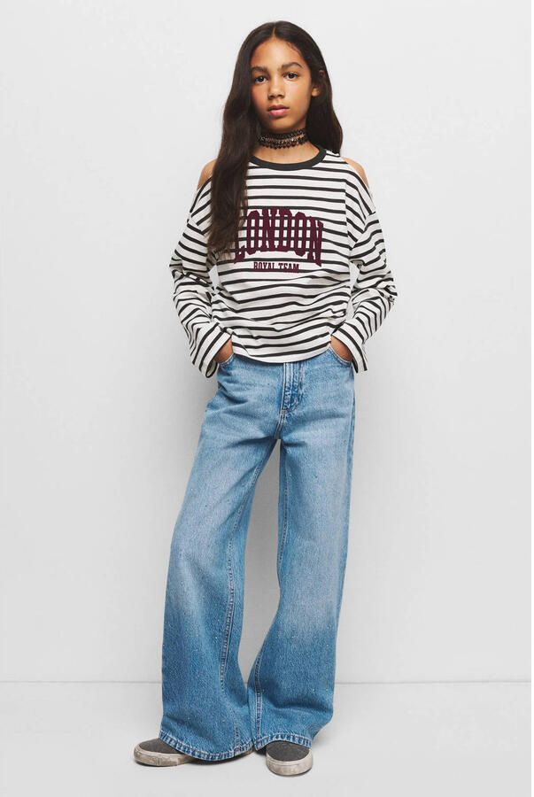 Mango Kids high wide leg jeans met strass-steentjes blauw