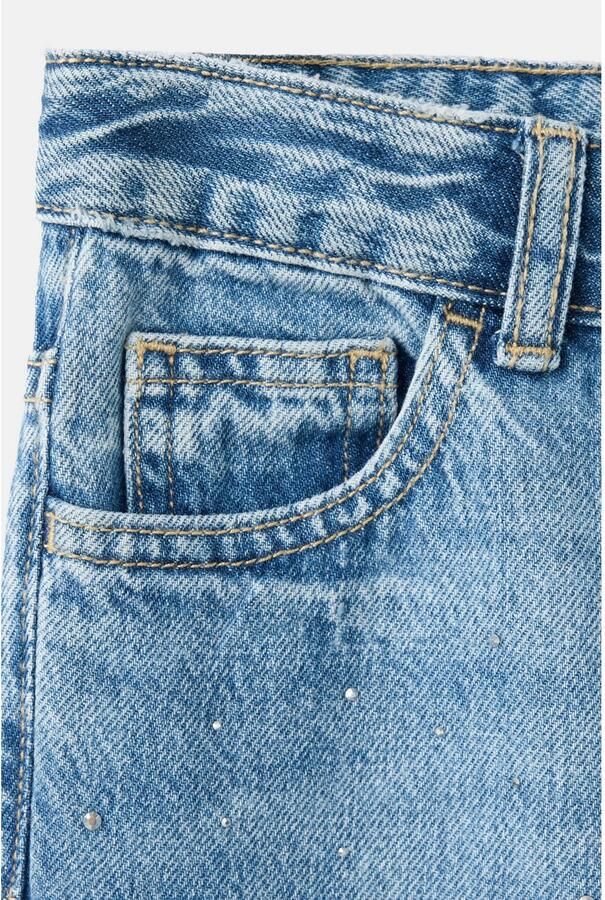 Mango Kids high wide leg jeans met strass-steentjes blauw - Foto 2