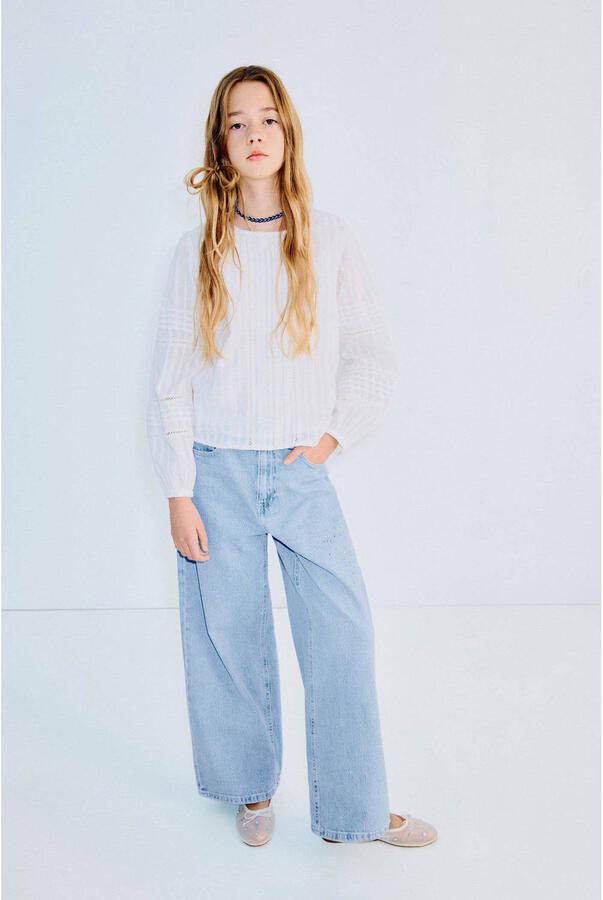 Mango Kids high waist barrel jeans light blue denim