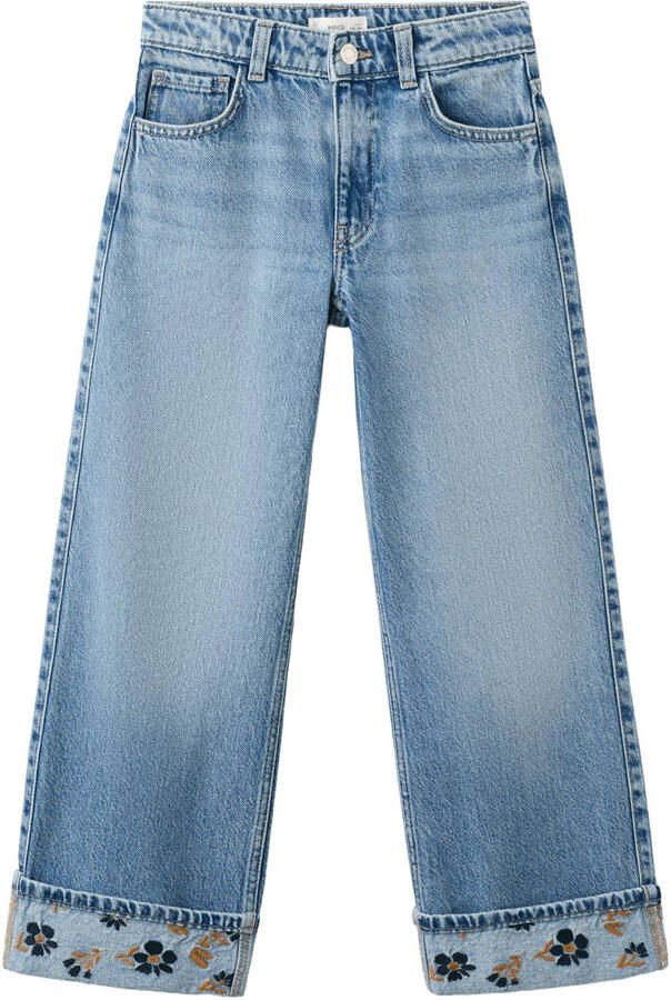 Mango Kids high waist gebloemde wide leg jeans medium blue denim