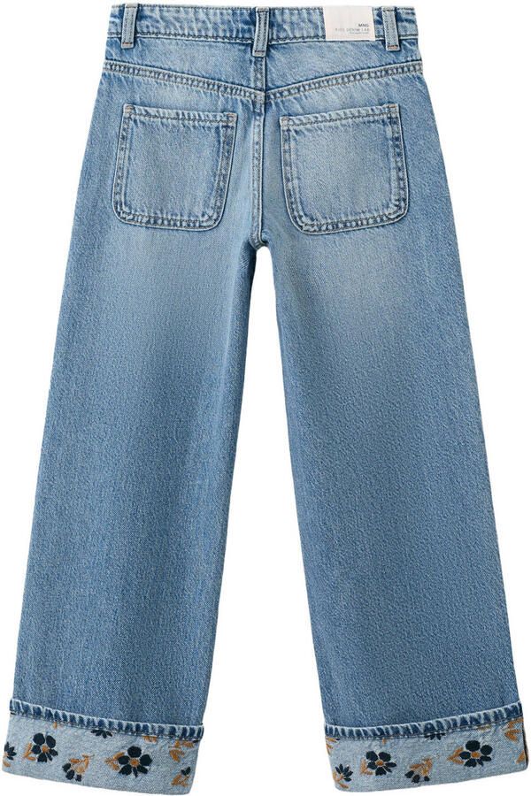 Mango Kids high waist gebloemde wide leg jeans medium blue denim - Foto 3