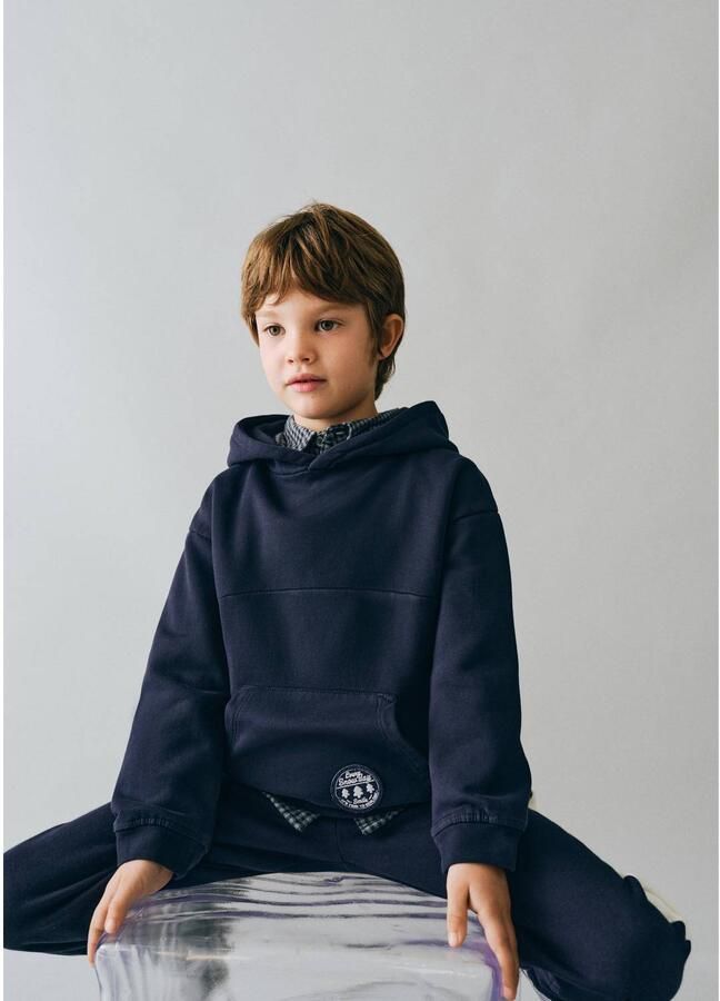 Mango Kids hoodie met backprint marine Sweater Blauw Backprint