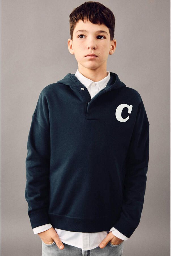 Mango Kids hoodie met backprint marineblauw