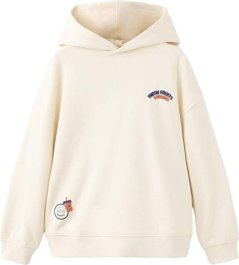 Mango Kids hoodie met backprint naturel wit Trui Ecru Jongens Katoen Capuchon
