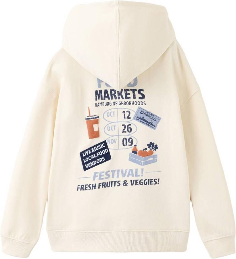 Mango Kids hoodie met backprint naturel wit Trui Ecru Jongens Katoen Capuchon - Foto 2