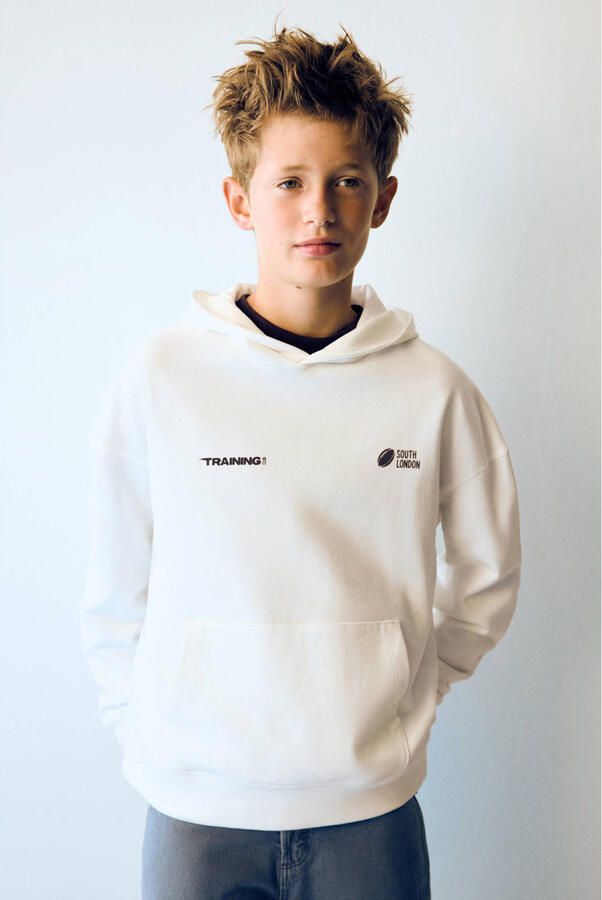 Mango Kids hoodie met backprint wit