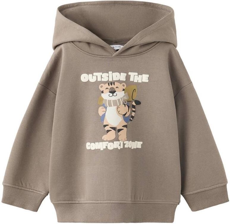 Mango Kids hoodie met print lichtbruin Sweater Printopdruk