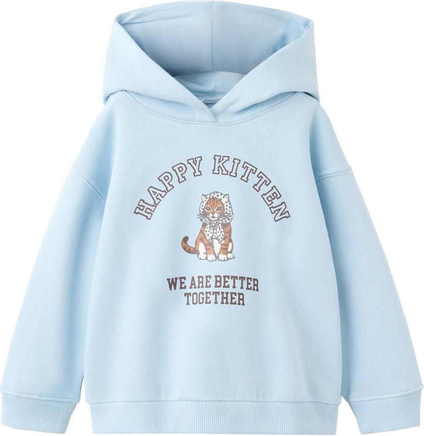 Mango Kids hoodie met tekst lichtblauw