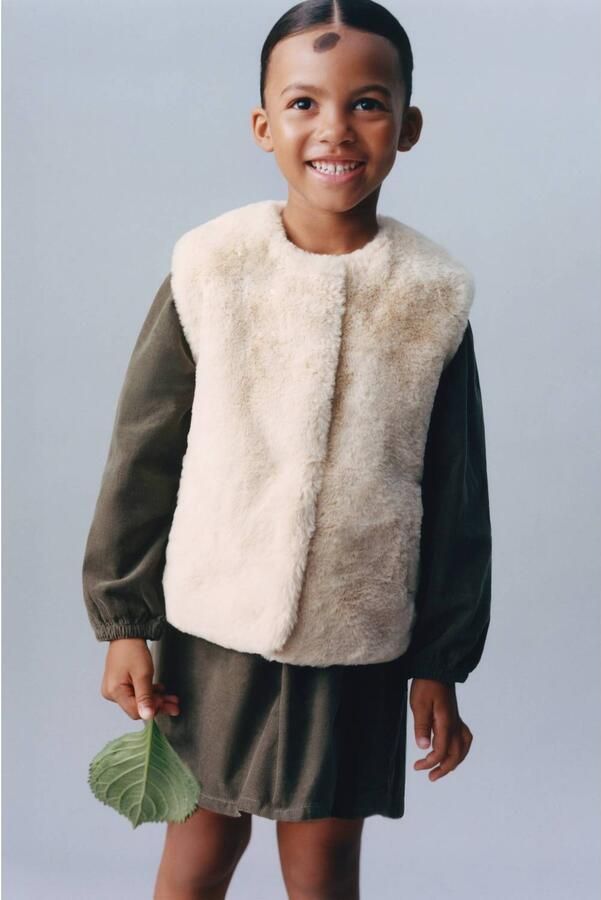 Mango Kids imitatiebont gilet beige Meisjes Polyester Ronde hals Effen